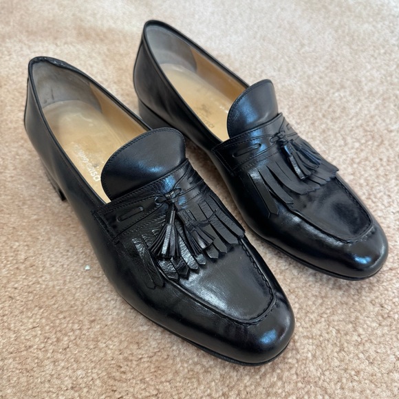Tanino Crisci Black Tassel Loafers Leather Italy Size 7.5 D Vintage main image 9